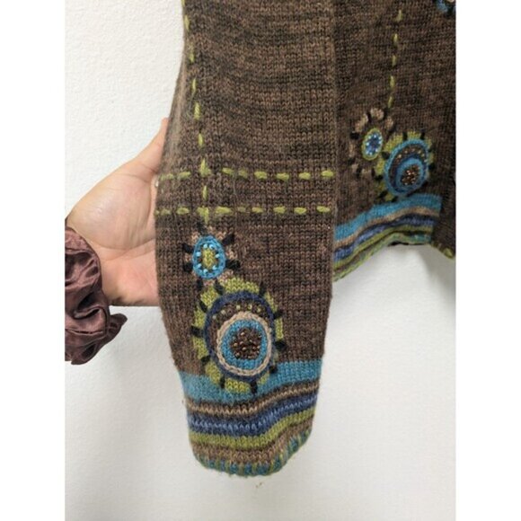 Vintage Icelandic Design Mohair Wool Alpaca Floral Crochet Sweater Cardigan sz L - Picture 6 of 13